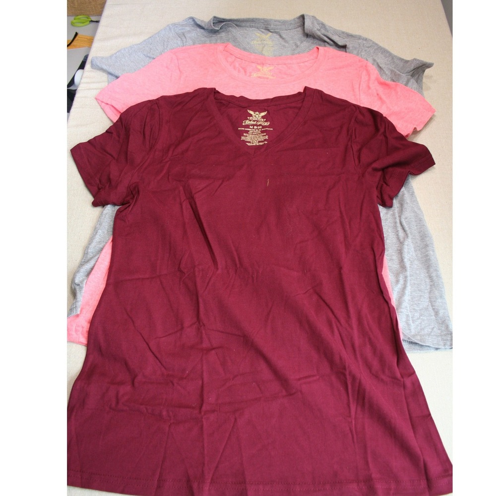 Lot of 3 Faded Glory Womens V-Neck T-Shirts Burgundy Pink Grey Size M 8-10